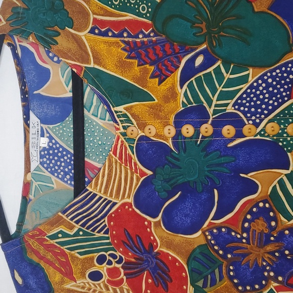 Vintage Silk Blouse Hawaiian Floral Women's Large 100% Washed Silk - Picture 4 of 11